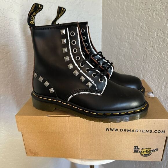 Dr. Martens Shoes - Dr.‎ Martens 1460 Stud Lace-Up Studded Leather Boot, Size 8, Black/Silver, NWT